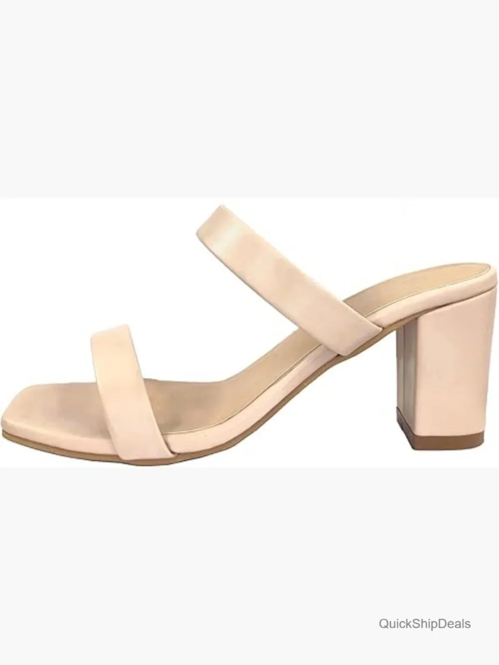 Chunky Block Heels Square Open Toe Two Strap Slip On Slides Prom Wedding